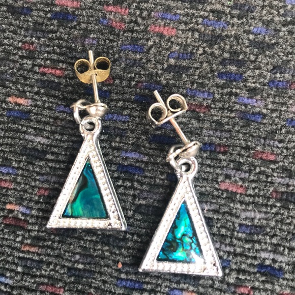 none Jewelry - Teal and Silver Triangle Shaped Earrings